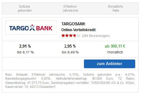 60000 EUR TARGOBANK Online-Vorteilskredit