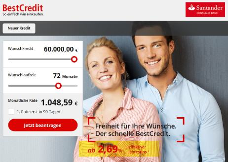 60.000 EUR Ratenkredit, 72 Monate